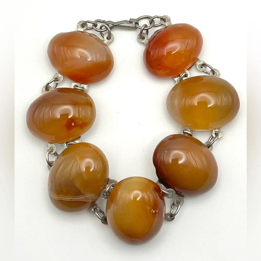 Vintage Large Chunky Carnelian Agate Link Bracelet - Picture 3 of 16